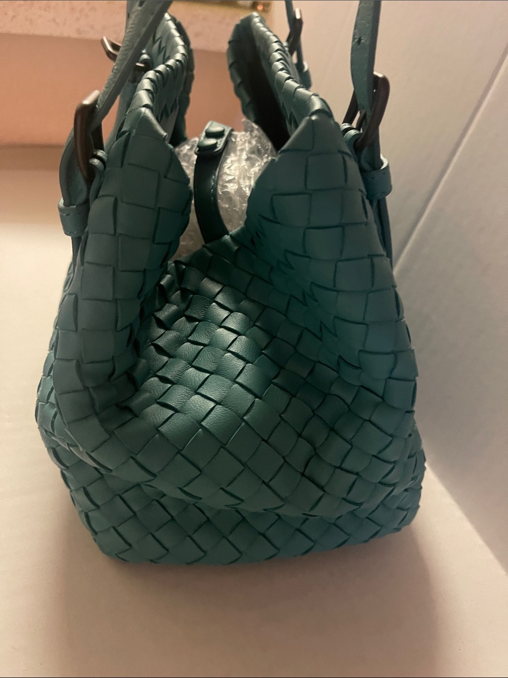 Bottega Veneta Teal Woven Shoulder Bag - Picture 3 of 6